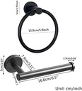 Lot de 2 accessoires de salle de bain en acier inoxydable avec porte-papier toilette noir et anneau porte-serviette noir, support mural.