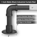 Tringle à rideaux industrielle – Tringle à rideaux noire mate pour fenêtres de 71,1 à 167,6 cm 