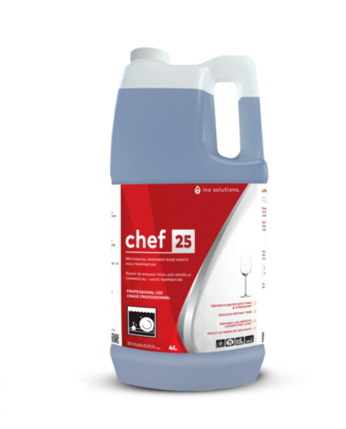 iNO chef 25 Agent de Rinçage pour Lave-Vaiselle Commercial Haute-Température 4 L