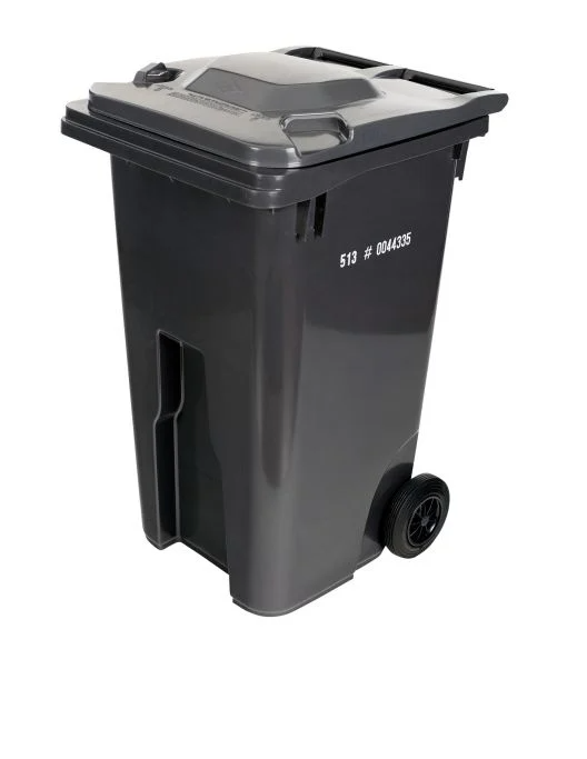 Contenant à déchets 240L en PEHD charbon avec roues de caoutchouc 12"