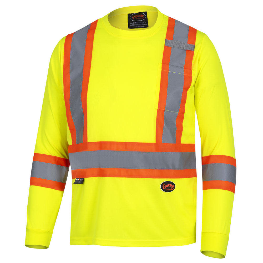 Chandail haute-visibilité à manches longues en polyester jaune-vert et bandes réfléchissantes contrastantes