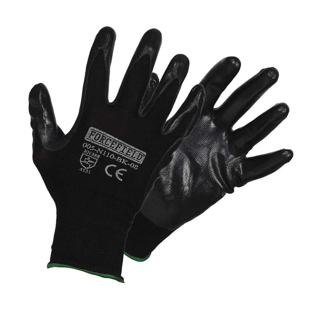 Gants en tricot de nylon noir paume enduite de nitrile