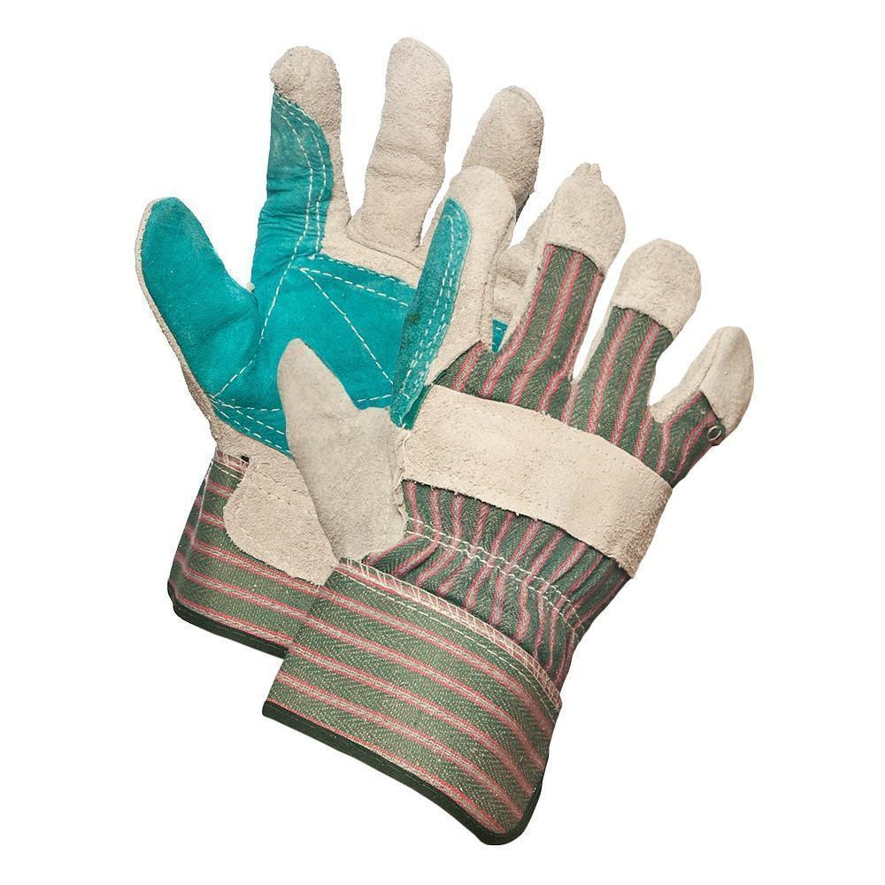 Gants de travail en cuir refendu à double paume, vert, T 09/ L