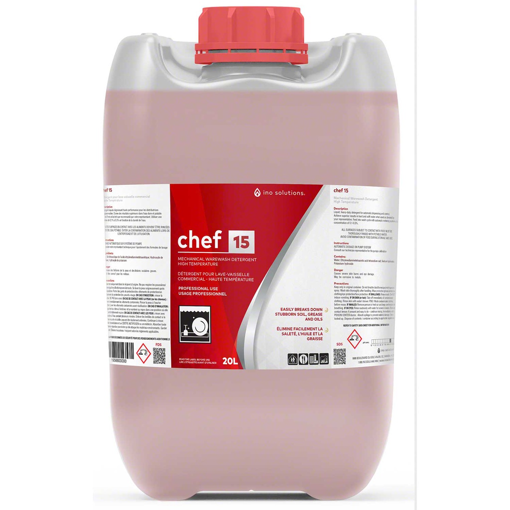 INO CHEF 15 DETERGENT PR LAVE-VAISSELLE COM. HAUTE-TEMP. 20 L