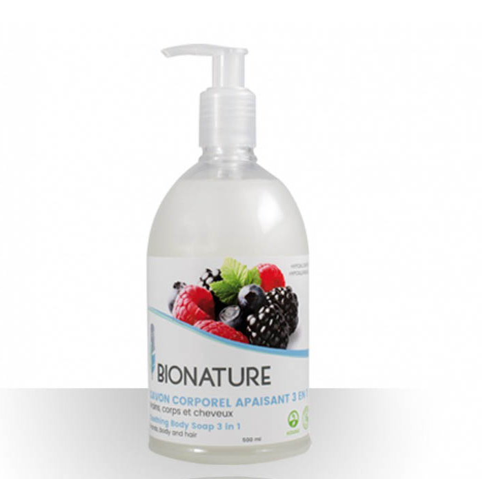 Savon corporel apaisant 3 en 1   500ml avec pompe Bionature