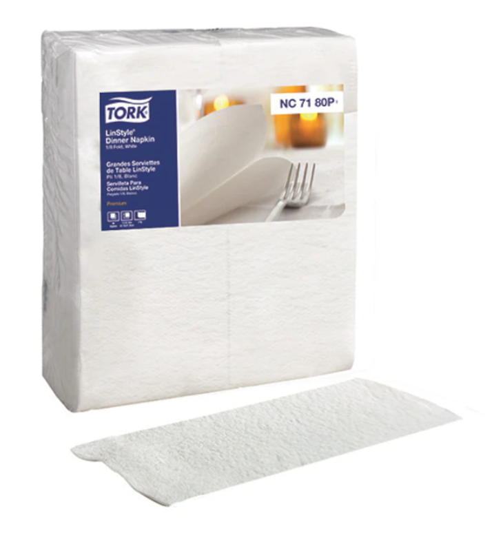 Tork Premium LinStyle Serviettes de table blanches 1 épaisseur 17" x 16.3" pli 1/8 6x60/Cs