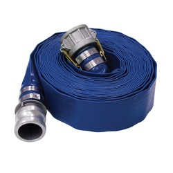 Water Discharge Lay Flat Hose Assembly with C/E Camlock, 2 in Nominal, 50 ft L, Blue