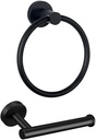 Lot de 2 accessoires de salle de bain en acier inoxydable avec porte-papier toilette noir et anneau porte-serviette noir, support mural.